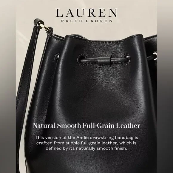 Lauren Ralph Lauren Tan Smooth Leather Medium Andie Drawstring Bag, New w/Tag - Picture 14 of 16